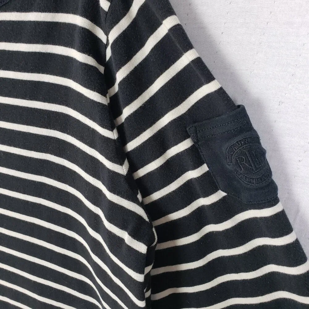 Vintage Ralph Lauren Top Pullover Nautical Black White Breton Stripe Crest sz 2X